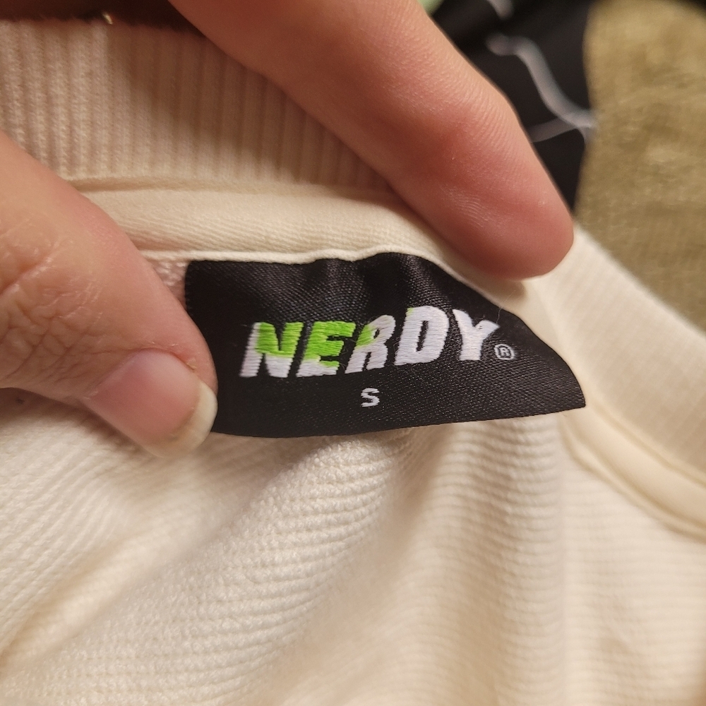 Nerdy White and Coral Cropped Sweatshirt - Picture 2 of 5